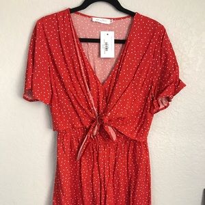 Romper - red with polka dots